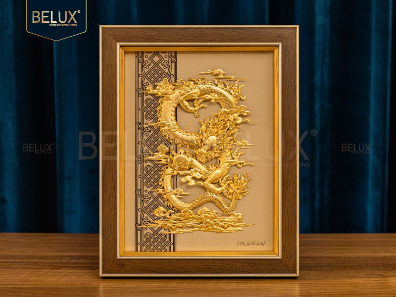 Tranh Thiên Long Hoàng Vân Dát Vàng 24k 34x27cm